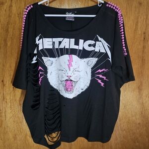 Rat Baby “METALLICAT” Distressed Oversized Band Tee Small Punk Grunge